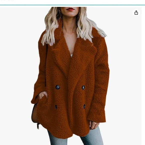 Fuzzy coat with pockets - Burnt orange color - Picture 1 of 6